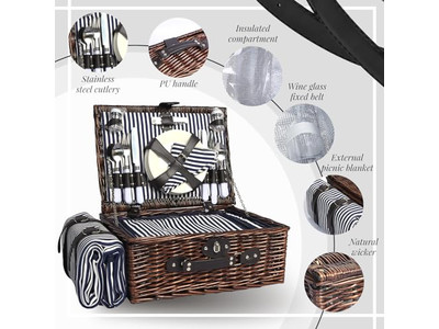 Cesta de Piquenique de Mala Vintage com Sapatos Vermelhos de Envio Destacáveis de Rattan