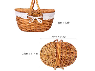 Cesta de Piquenique 2 Conjuntos Júnior com Suporte para Bebidas Rattan de Plástico