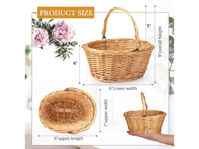 Conjuntos de Cesta de Piquenique Infantil para 6 Cesta de Plástico Brinquedo com Alça de Madeira Profunda