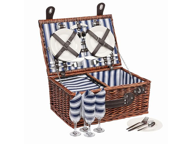 Cesta de Piquenique de Algodão Infantil de Plástico Portátil Isolada Tampa de Madeira Cogumelo