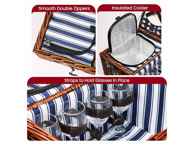 Cesta de Piquenique de Algodão Infantil de Plástico Portátil Isolada Tampa de Madeira Cogumelo