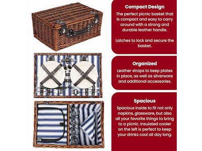 Cesta de Piquenique de Algodão Infantil de Plástico Portátil Isolada Tampa de Madeira Cogumelo