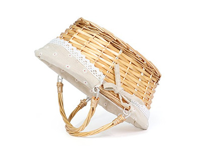 Grande Bolsa de Cesta de Piquenique de Vime para 2 Cestas Pequenas com Tampas Dobráveis ao Ar Livre