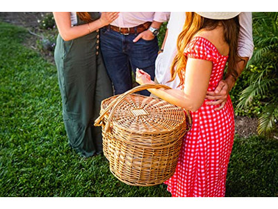 Cesta de Piquenique de Vime Retangular Mochilas Cestas de Jacinto de Água para Presentes