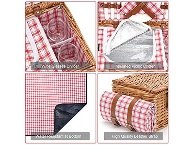 Cesta de Piquenique com Isolamento Térmico de Vime Camping Cesta do Dia dos Namorados Anos 1930